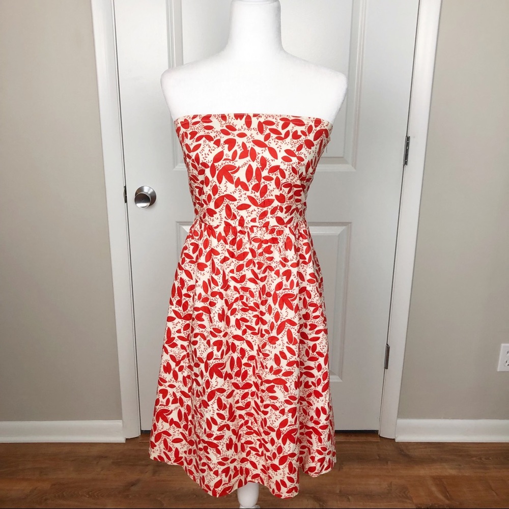 J. Crew | Cotton Red Orange Print Dress 4 E3